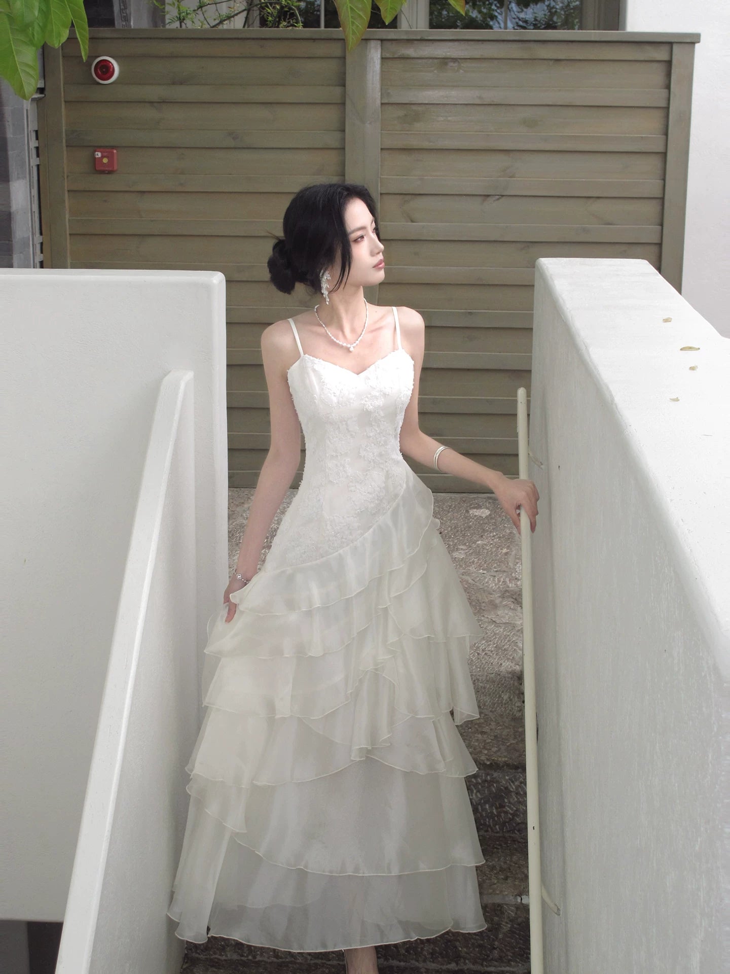 A Line Layered Wedding Dress Ruffled Evening Dress  P1280