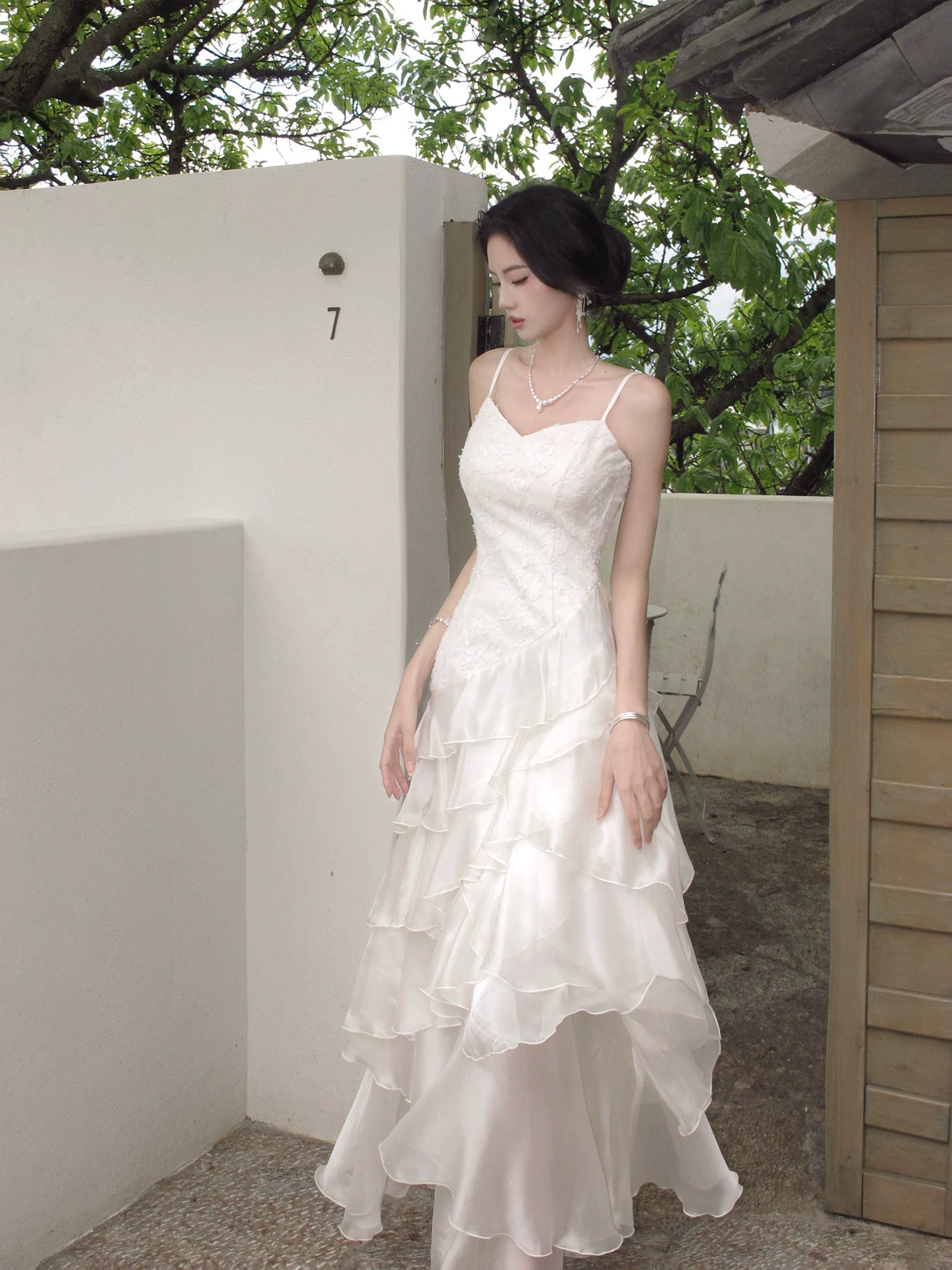 A Line Layered Wedding Dress Ruffled Evening Dress  P1280