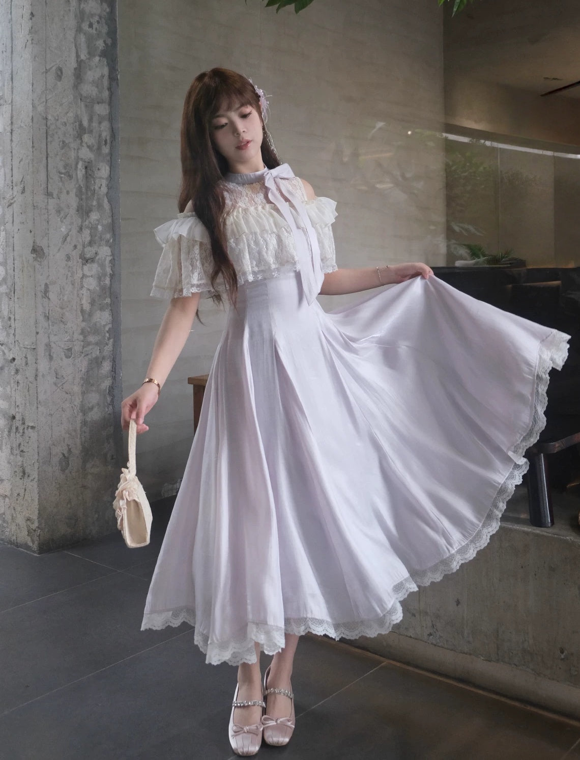 A Line Lilac Lace Birthday Dress Sweet Formal Dress   L164