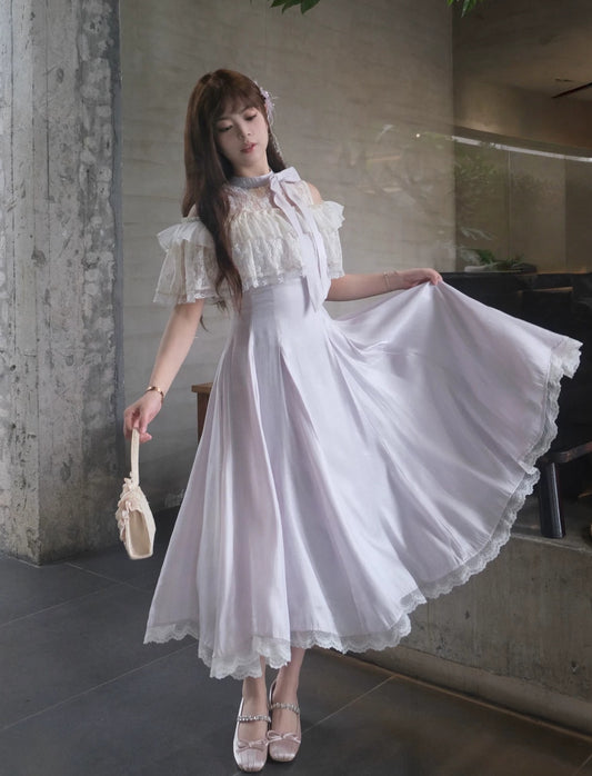 A Line Lilac Lace Birthday Dress Sweet Formal Dress   L164