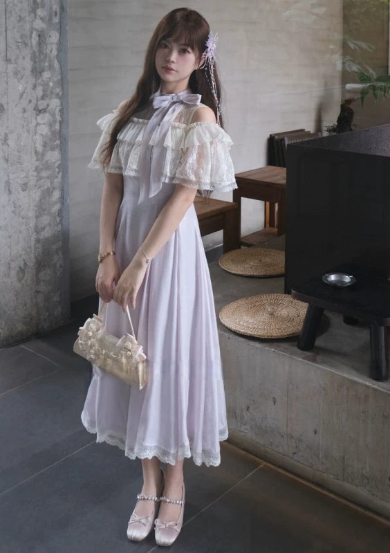 A Line Lilac Lace Birthday Dress Sweet Formal Dress   L164