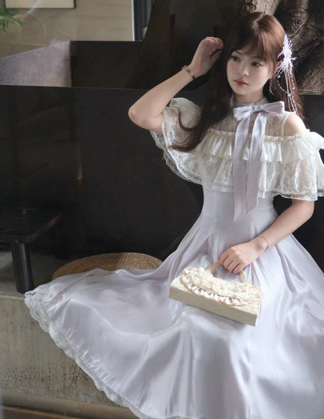 A Line Lilac Lace Birthday Dress Sweet Formal Dress   L164