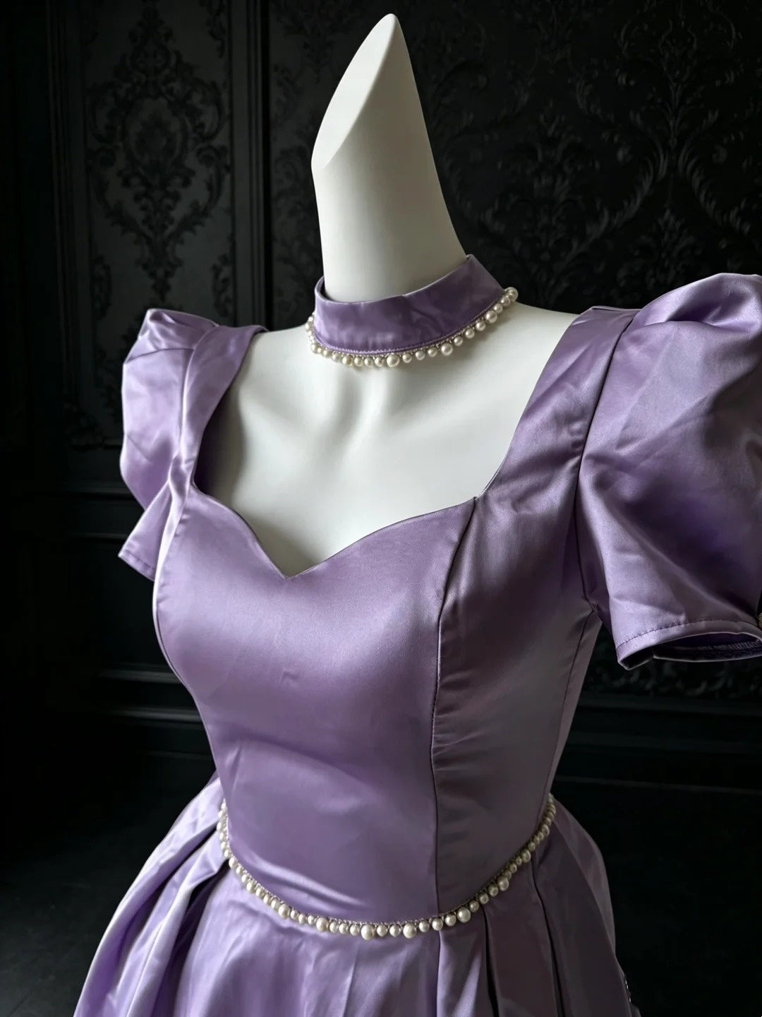 A Line Lilac Satin Homecoming Dress Homecoming Dress With Short Sleeves P1665
