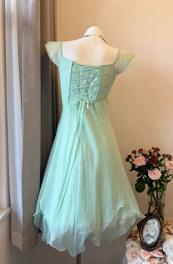 A Line Mint Green Chiffon Homecoming Dress Ruffled Party Dress  P2022