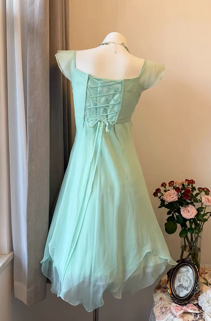 A Line Mint Green Chiffon Homecoming Dress Ruffled Party Dress  P2022