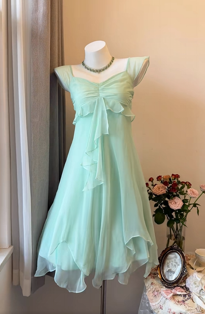 A Line Mint Green Chiffon Homecoming Dress Ruffled Party Dress  P2022