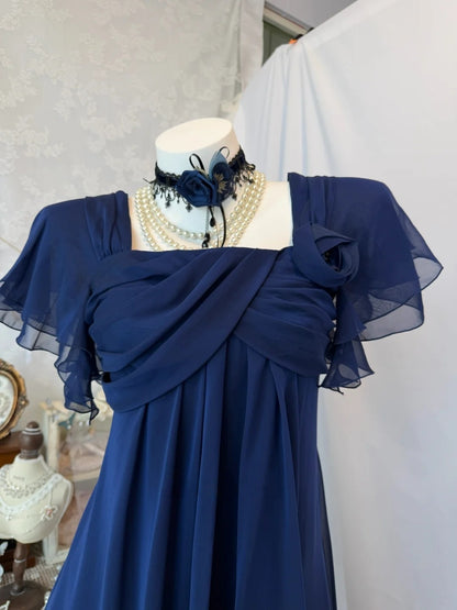 A Line Navy Blue Chiffon Homecoming Dress  P1512