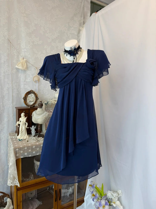 A Line Navy Blue Chiffon Homecoming Dress  P1512