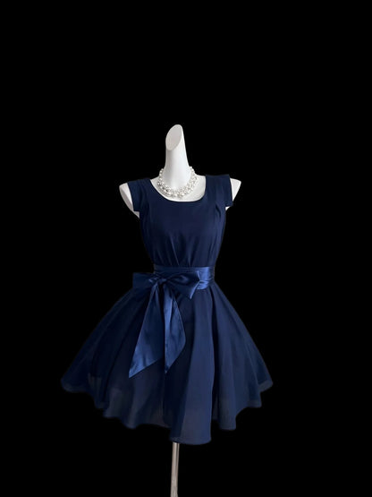 A Line Navy Blue Chiffon Homecoming Dress Short Party Dress  P1687