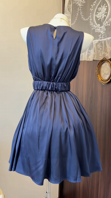 A Line Navy Blue Satin Homecoming Dress Short Party Dress  P1955