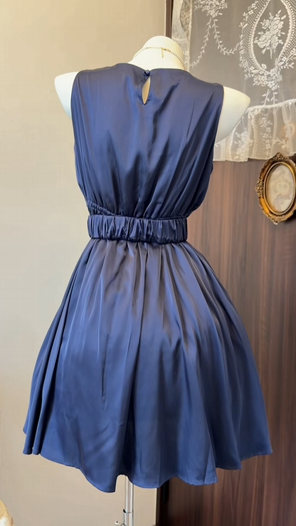 A Line Navy Blue Satin Homecoming Dress Short Party Dress  P1955