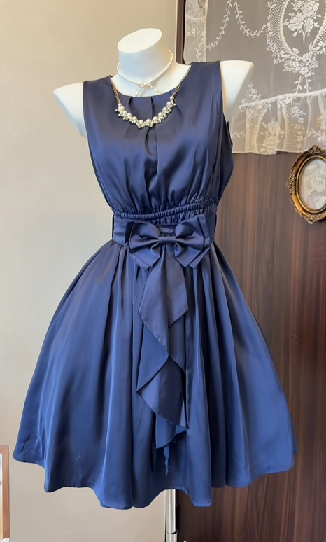 A Line Navy Blue Satin Homecoming Dress Short Party Dress  P1955