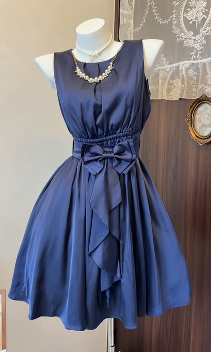 A Line Navy Blue Satin Homecoming Dress Short Party Dress  P1955