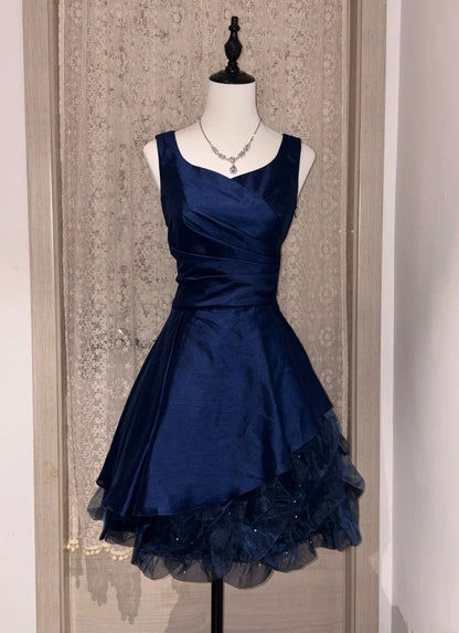 A Line Navy Blue Short Homecoming Dress Retro Party Dress  P1850