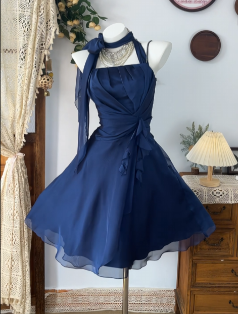 A Line Navy Blue Short Homecoming Dress Short Party Dress  P1488