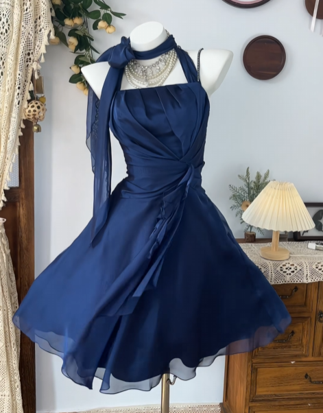 A Line Navy Blue Short Homecoming Dress Short Party Dress  P1488