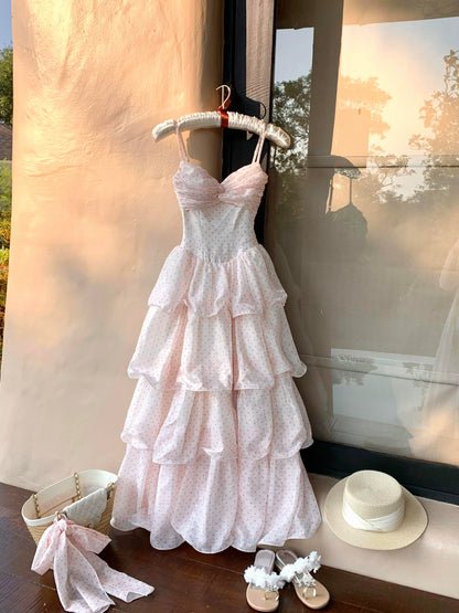 A Line Pink Layered Prom Dress  Ruffled Birthday Dress  P1462