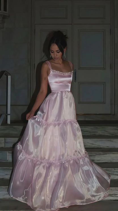 A Line Pink Organza Formal Prom Dress Bridesmaid Dresses Evening Gown  P712