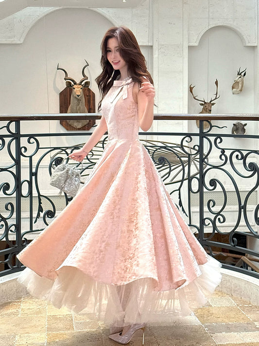 A Line Pink Printed Birthday Dress Long Homecoming Dress L141