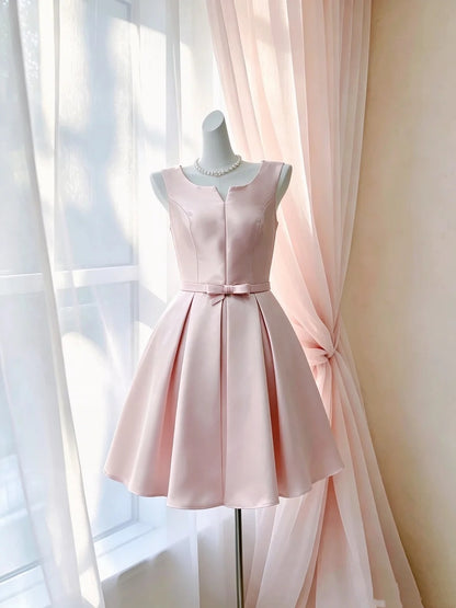 A Line Pink Satin Homecoming Dress Short Party Dress  P1717