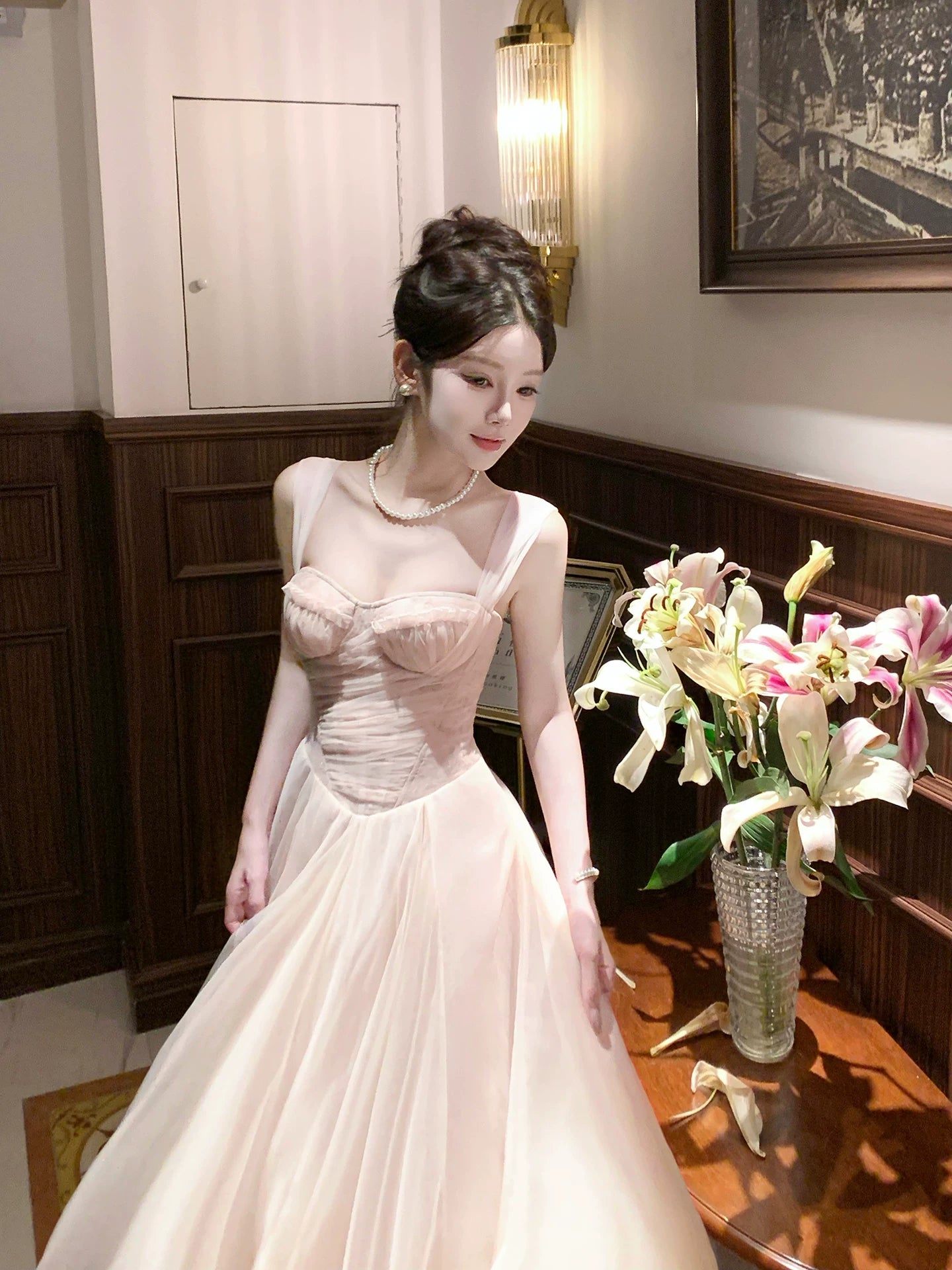 A Line Pink Tulle Formal Prom Dress Sweet Birthday Dress  P1616