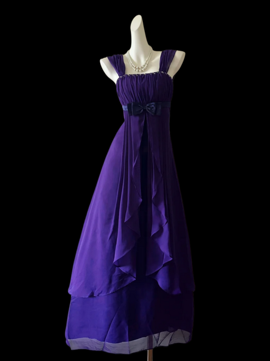 A Line Purple Chiffon Prom Dress Ruffled Formal Dress  P1069