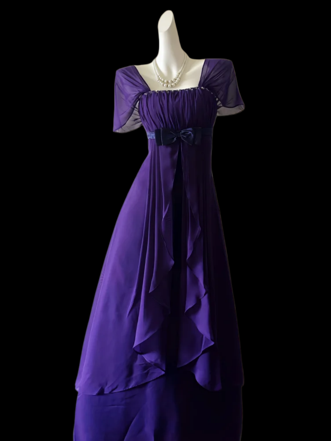 A Line Purple Chiffon Prom Dress Ruffled Formal Dress  P1069