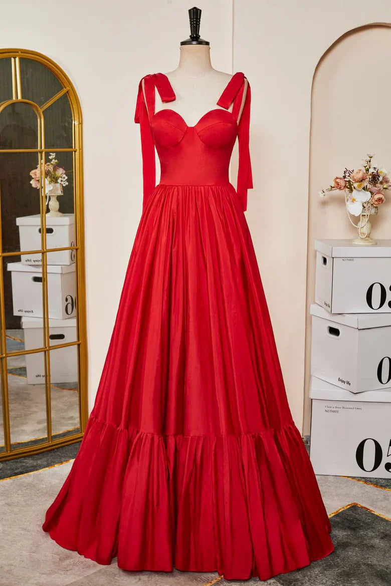 A Line Red Floor-Length Prom Dress Elegant Formal Party Gown  P715