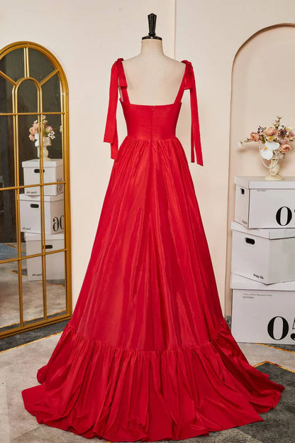 A Line Red Floor-Length Prom Dress Elegant Formal Party Gown  P715