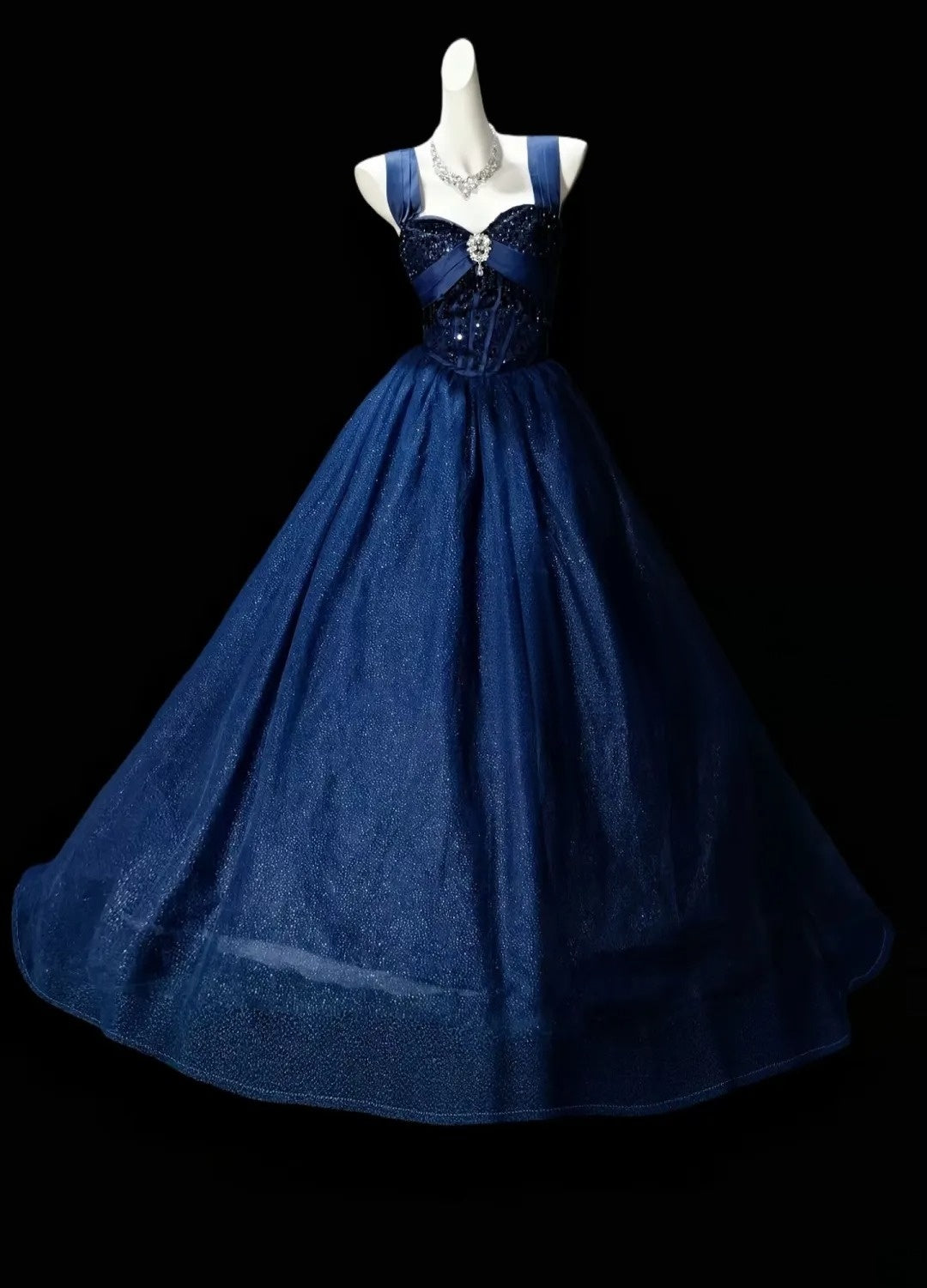 A Line Royal Blue Tulle Formal Prom Dress Sparkle Evening Dress  P1967