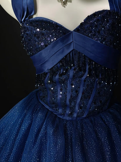 A Line Royal Blue Tulle Formal Prom Dress Sparkle Evening Dress  P1967