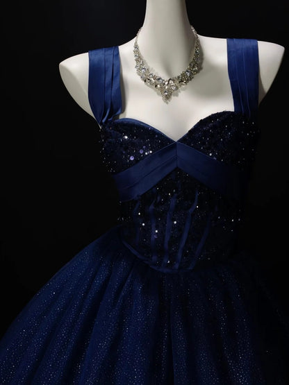 A Line Royal Blue Tulle Formal Prom Dress Sparkle Evening Dress  P1967