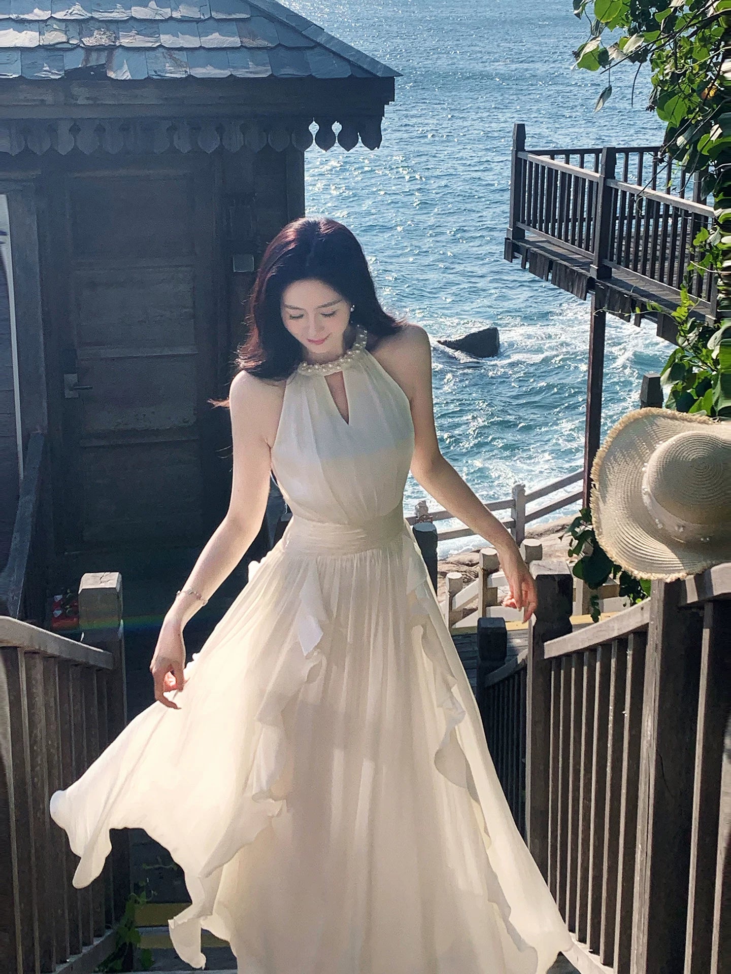 A Line Ruffled Chiffon Birthday Dress Beaded Evening Gown  P1594
