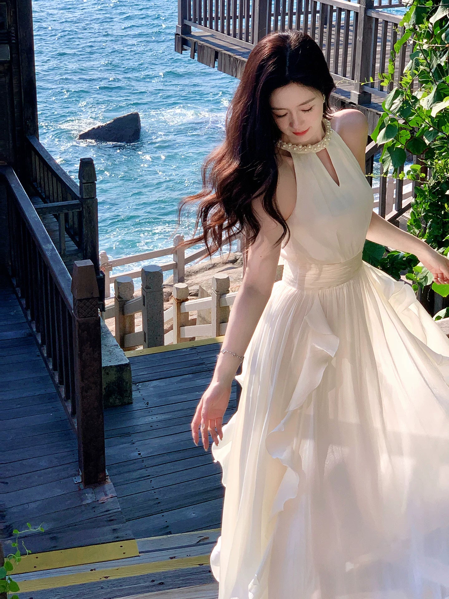 A Line Ruffled Chiffon Birthday Dress Beaded Evening Gown  P1594