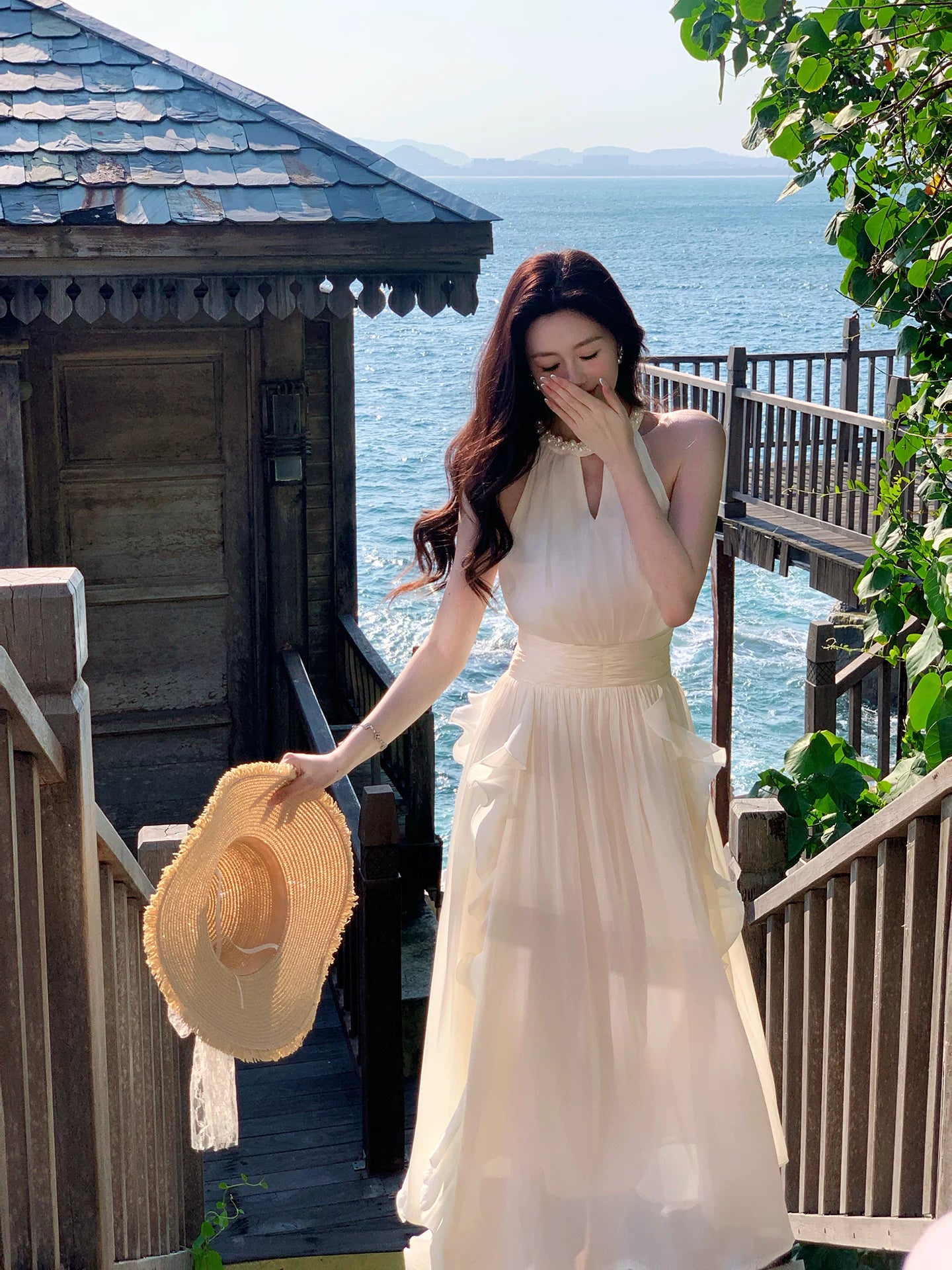 A Line Ruffled Chiffon Birthday Dress Beaded Evening Gown  P1594