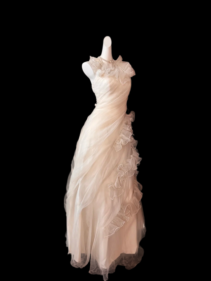 A Line Ruffled Formal Prom Dress Organza Evening Dress   P1794