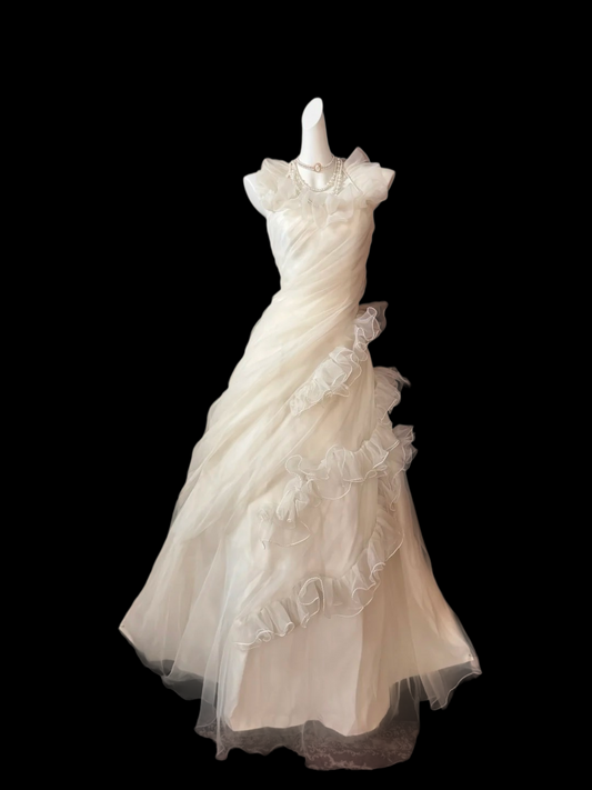 A Line Ruffled Formal Prom Dress Organza Evening Dress   P1794