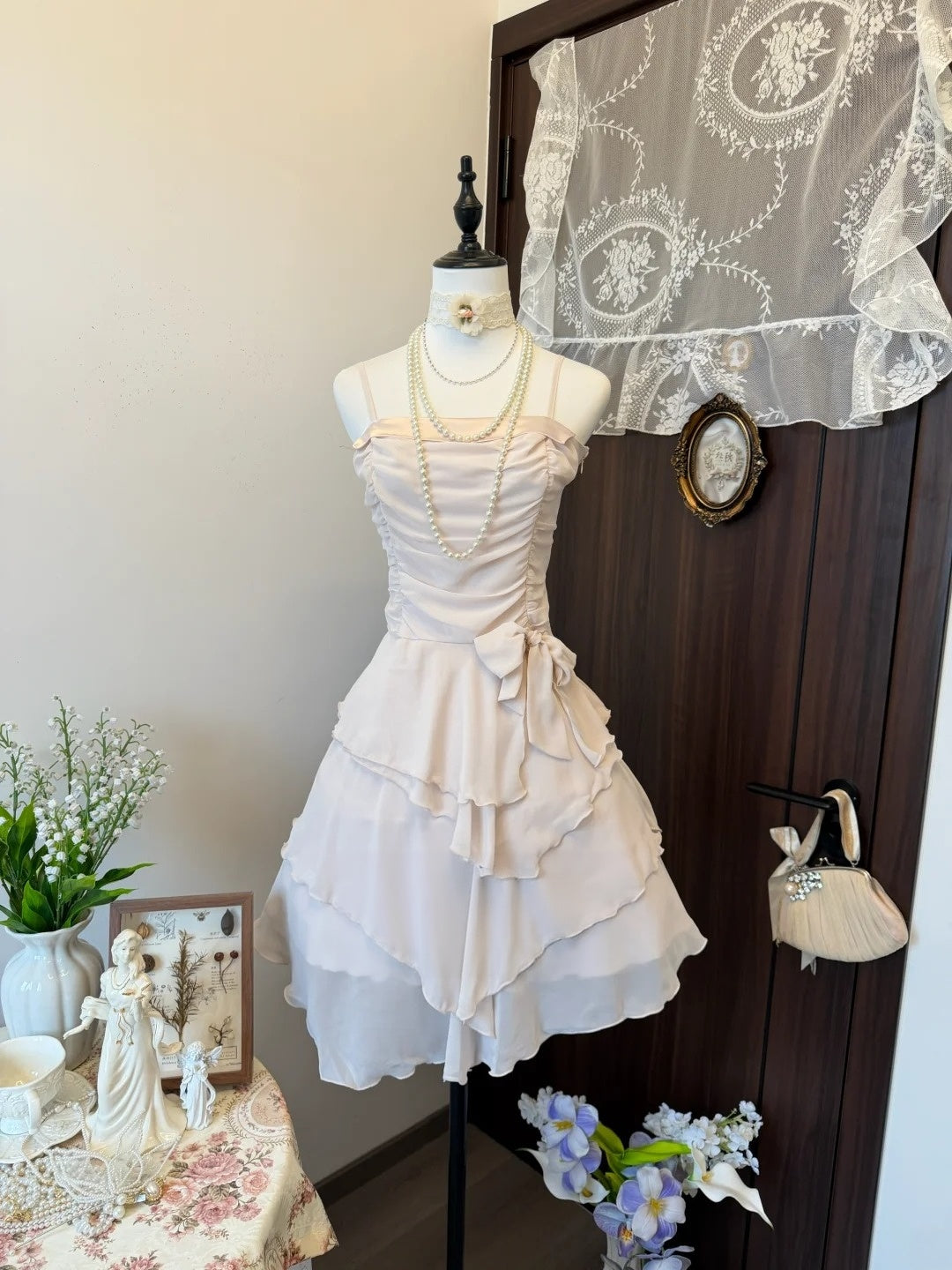 A Line Ruffled Pink A Line Homecoming Dress Layered Birthday Dress   P1907