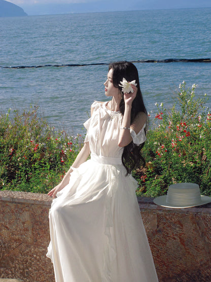 A Line Ruffled Wedding Dress Sleeveless Bridal Dress  P1284