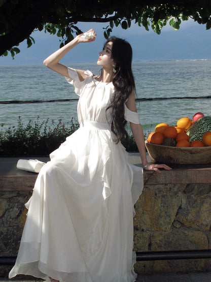 A Line Ruffled Wedding Dress Sleeveless Bridal Dress  P1284