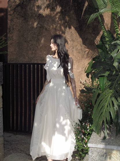 A Line Ruffled Wedding Dress Sleeveless Bridal Dress  P1284