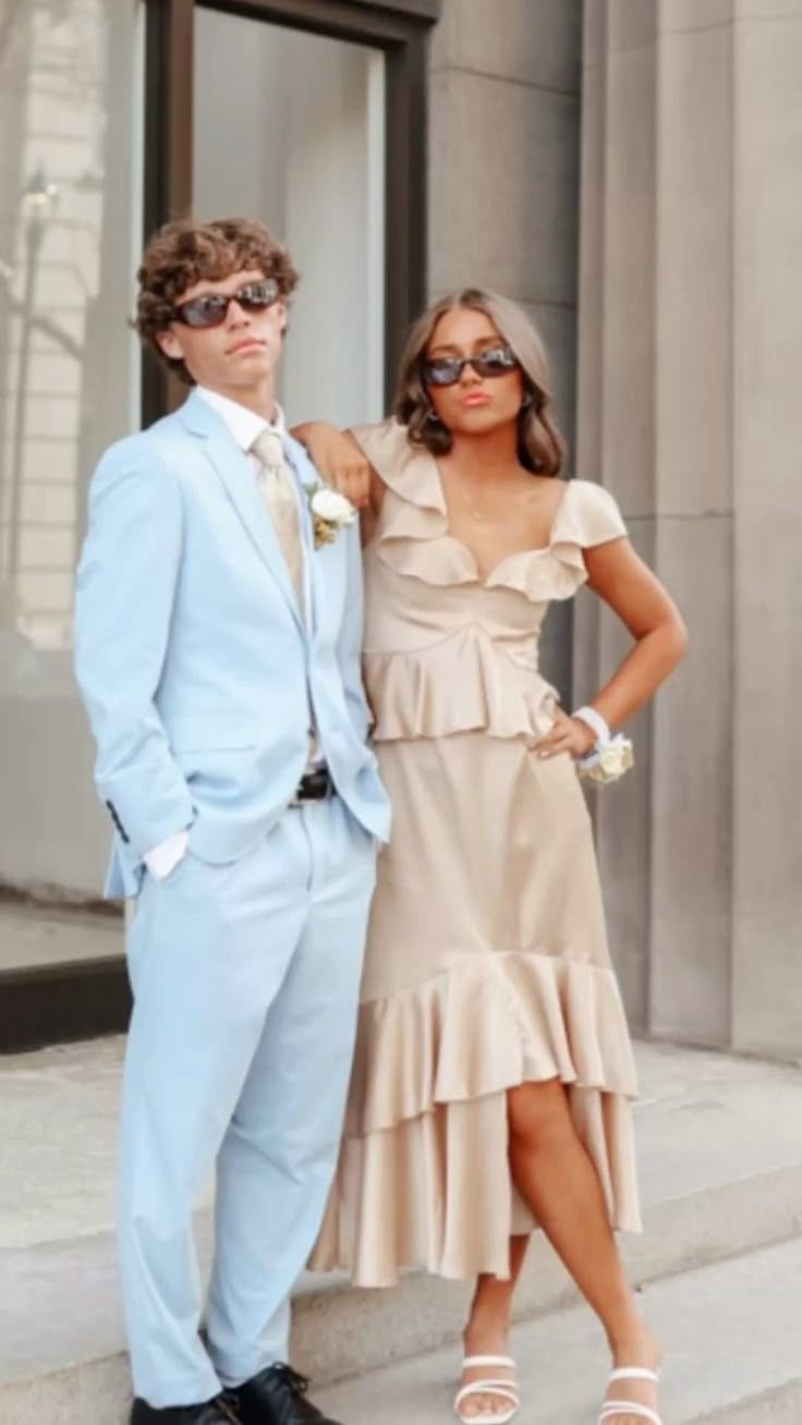 A Line Satin Champagne Formal Dress Ruffled Wedding Guest Dress  P1445