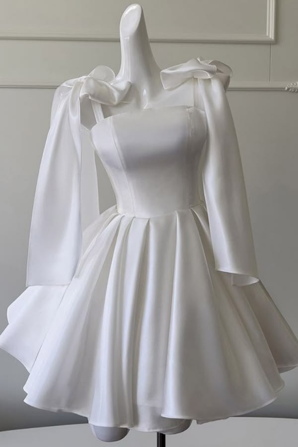 A Line Satin Short Birthday Dress With Bow Knot Straps  P2341