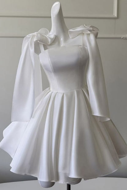 A Line Satin Short Birthday Dress With Bow Knot Straps  P2341