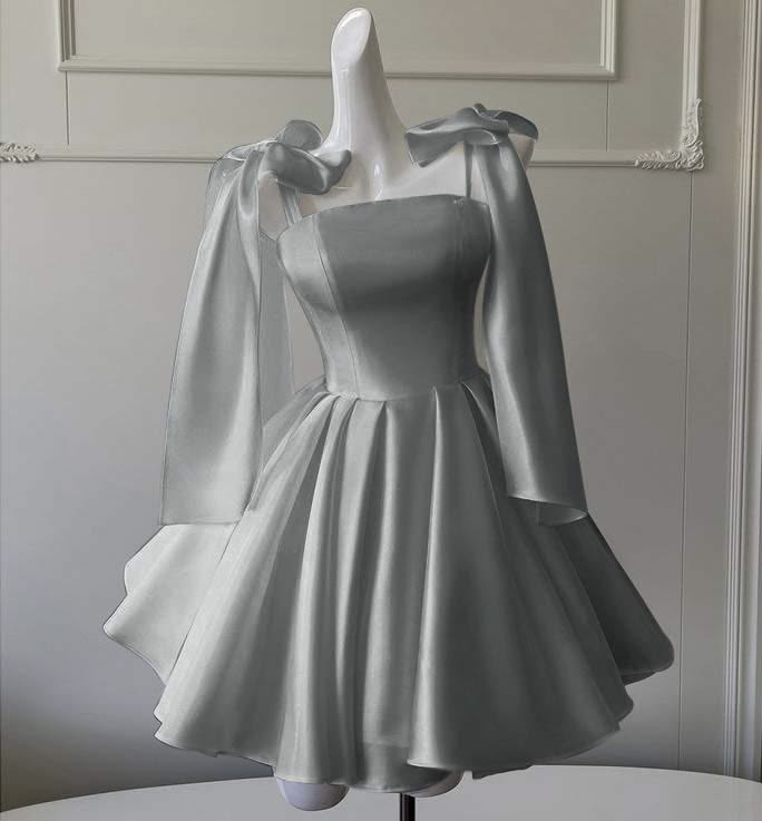A Line Satin Short Birthday Dress With Bow Knot Straps  P2341