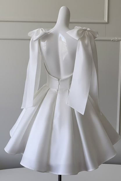 A Line Satin Short Birthday Dress With Bow Knot Straps  P2341