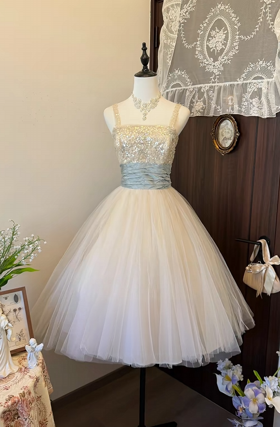 A Line Sequin Tulle Birthday Dress Short Party Dress  P2638