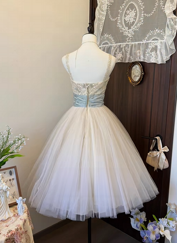 A Line Sequin Tulle Birthday Dress Short Party Dress  P2638