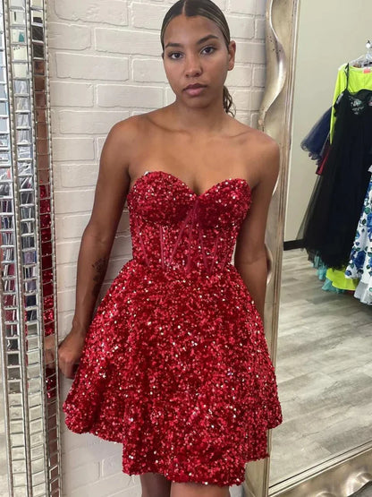 A Line Sequins Sweetheart Purple Homecoming Dresses  P2320