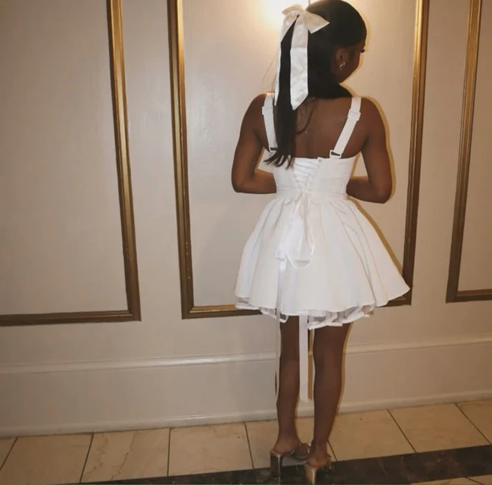 A Line Short Graduation Dress White Birthday Dress  P1214
